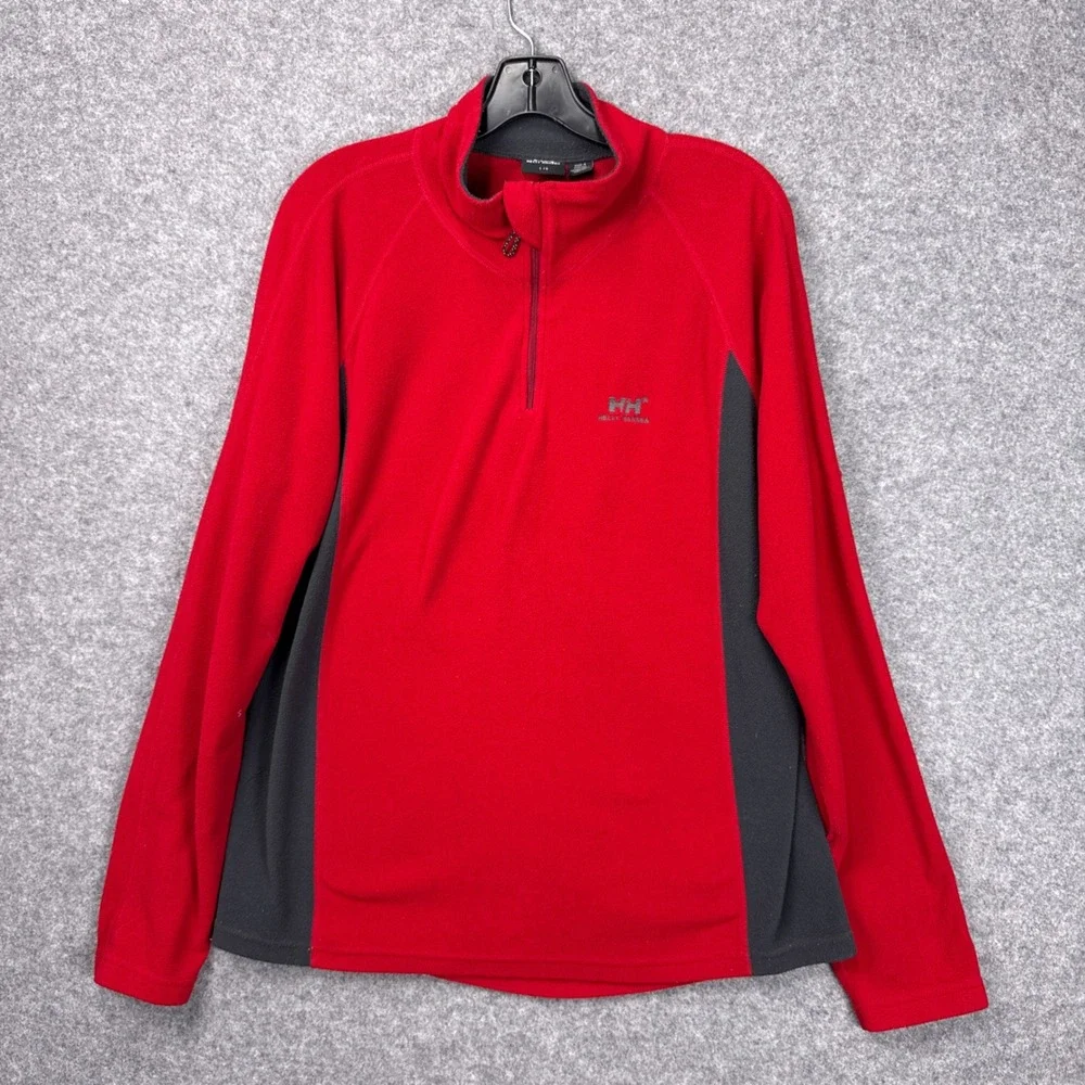 Helly Hansen Fleece Pullover Large Red Quarter Zip Technical Contrast Panel